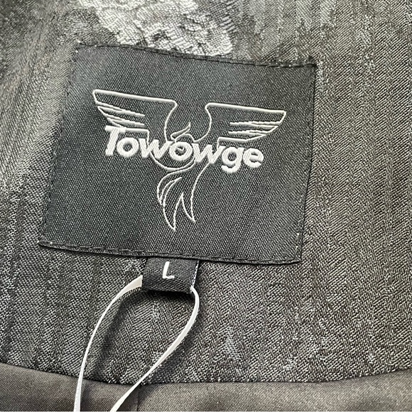 NWT Towowge Grey and Silver Floral Jacquard Longline Blazer, Size Large - Picture 4 of 8